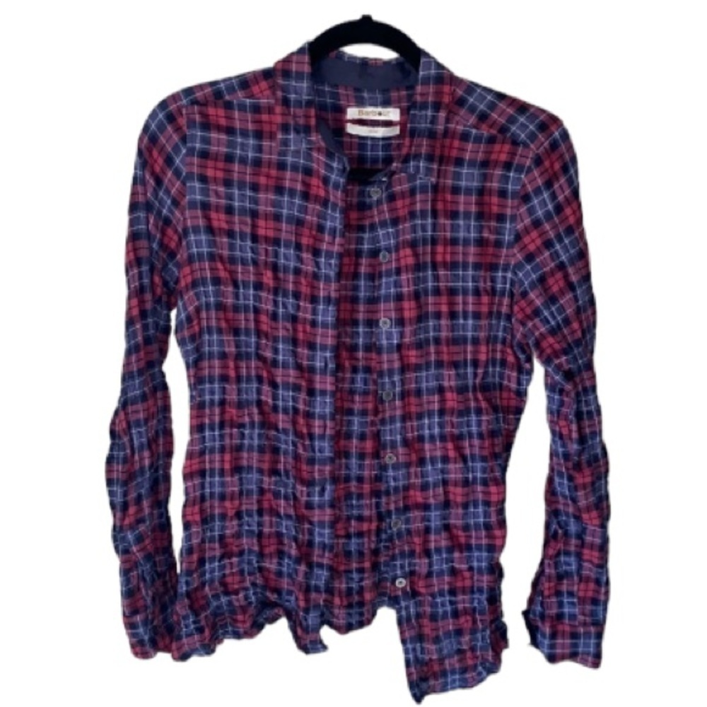 Barbour plaid shirt slim crinkle stretch sz 8 US bartlett check shirt